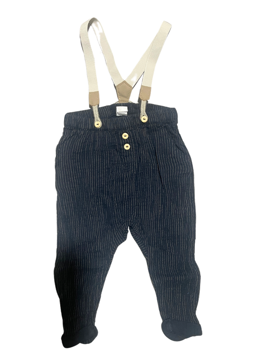 H&M - Navy Striped Suspender Pants - 1.5-2Y