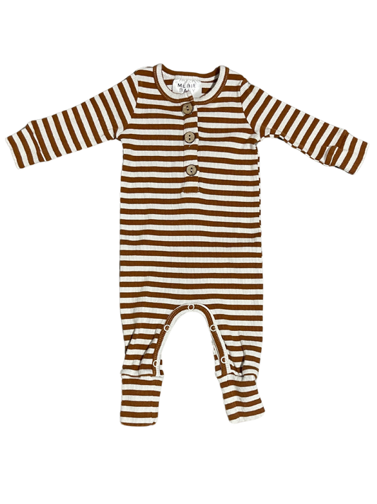 Mebie Baby - Rust Striped Romper - 0-3M